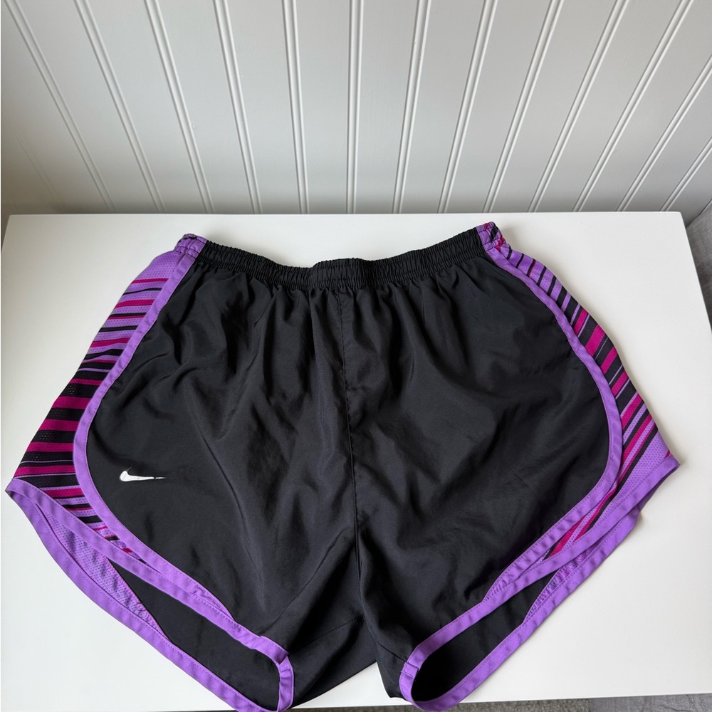 Nike Women's Black Shorts with Purple Stripes